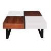 Byron 35 Inch Acacia Wood Square Coffee Table, 2 Slide Out Storage, White, Mahogany Brown