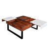 Byron 35 Inch Acacia Wood Square Coffee Table, 2 Slide Out Storage, White, Mahogany Brown