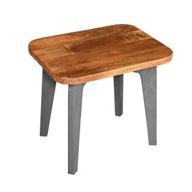 Wade 20 Inch Handcrafted Rectangular Side End Table, Solid Natural Brown Mango Wood, Inverted U Shape Legs