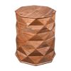 23 Inch Handcrafted Drum Side Accent Table with a Multifaceted Diamond Cut Design, Natural Brown Acacia Wood