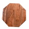 23 Inch Handcrafted Drum Side Accent Table with a Multifaceted Diamond Cut Design, Natural Brown Acacia Wood