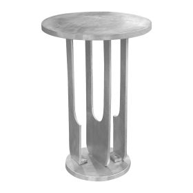 Cyrus 18 Inch Round Accent Side Table, Textured Top, Cast Aluminum, Arched Cut Out, Glossy Silver