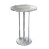 Cyrus 18 Inch Round Accent Side Table, Textured Top, Cast Aluminum, Arched Cut Out, Glossy Silver