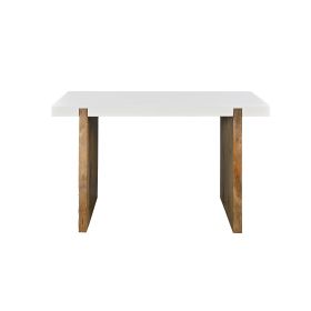 Kerry 48 Inch Rectangular Mango Wood Console Table, Sled Base, Glossy White, Natural Brown