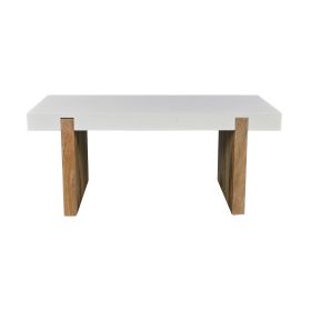 Kerry 38 Inch Mango Wood Coffee Table, Rectangular, Sled Base, Glossy White, Natural Brown
