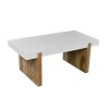 Kerry 38 Inch Mango Wood Coffee Table, Rectangular, Sled Base, Glossy White, Natural Brown