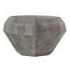 30 Inch Modern Art Coffee Table, 3D Diamond Shape, Solid Mango Wood, Weathered Gray