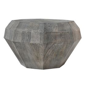 30 Inch Modern Art Coffee Table, 3D Diamond Shape, Solid Mango Wood, Weathered Gray