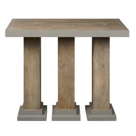 35 Inch Handcrafted Console Table, Solid Mango Wood with Pillar Style Legs in Rustic Brown Finish