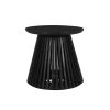 Ridge 20 Inch Handcrafted Mango Wood Round End Side Table, Slatted Flared Base, Black