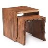 20, 17 Inch Handcrafted Acacia Wood Nesting End Tables, Live Edge Wood in Natural Brown Finish