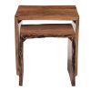 20, 17 Inch Handcrafted Acacia Wood Nesting End Tables, Live Edge Wood in Natural Brown Finish