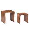 20, 17 Inch Handcrafted Acacia Wood Nesting End Tables, Live Edge Wood in Natural Brown Finish