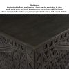 38 Inch Handcrafted Mango Wood Square Coffee Table, Artisanal Carved Mesh Base, Black