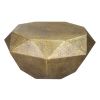 36 Inch Diamond Shape Drum Coffee Table, Octagon Top, Faceted Textured Sides, Aluminum, Antique Brass