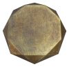36 Inch Diamond Shape Drum Coffee Table, Octagon Top, Faceted Textured Sides, Aluminum, Antique Brass