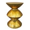 21 Inch Round Aluminum Side End Table, Hammered Embossed Metal Surface, Turned Pedestal Base, Gold Brass Finish