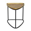 19 Inch Aluminum Side End Table, Iron Frame, Guitar Pick Shaped Top, Antique Brass, Black