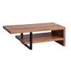 52 Inch Handcrafted Live Edge Coffee Table,  Black Iron Frame, Brown Acacia Wood