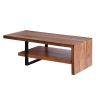 52 Inch Handcrafted Live Edge Coffee Table,  Black Iron Frame, Brown Acacia Wood
