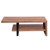 52 Inch Handcrafted Live Edge Coffee Table,  Black Iron Frame, Brown Acacia Wood
