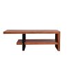 52 Inch Handcrafted Live Edge Coffee Table,  Black Iron Frame, Brown Acacia Wood