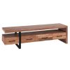 Fiona 70 Inch Farmhouse TV Media Entertainment Console, 4 Drawers, Acacia Wood, Metal Frame, Natural Brown, Black