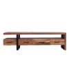 Fiona 70 Inch Farmhouse TV Media Entertainment Console, 4 Drawers, Acacia Wood, Metal Frame, Natural Brown, Black