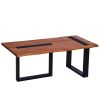 Fiona 45 Inch Farmhouse Coffee Table Acacia Wood, Rectangular, Metal Frame, Natural Brown, Black