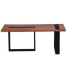 Fiona 45 Inch Farmhouse Coffee Table Acacia Wood, Rectangular, Metal Frame, Natural Brown, Black