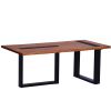 Fiona 45 Inch Farmhouse Coffee Table Acacia Wood, Rectangular, Metal Frame, Natural Brown, Black