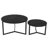 28, 20 Inch Round Nesting Coffee Table Set Of 2, Handcrafted Mango Wood Charcoal Gray Top, Black Iron Base