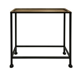 Aurelia 20 Inch Artisanal Side End Table, Hammered Tray Top, Antique Bronze, Industrial Black Iron Frame