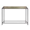 Aurelia 48 Inch Console Sofa Table, Artisanal Hammered Antique Bronze Tray Top, Industrial Black Iron Frame