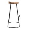 Tiva 30 Inch Handcrafted Backless Barstool, Natural Brown Mango Wood Saddle Seat, Black Metal Base