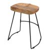 Tiva 24 Inch Handcrafted Backless Counter Height Stool, Brown Mango Wood Saddle Seat, Black Metal Base
