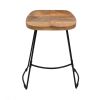 Tiva 24 Inch Handcrafted Backless Counter Height Stool, Brown Mango Wood Saddle Seat, Black Metal Base