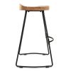 Tiva 24 Inch Handcrafted Backless Counter Height Stool, Brown Mango Wood Saddle Seat, Black Metal Base