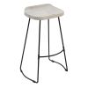 Tiva 30 Inch Handcrafted Backless Barstool, Whitewashed Mango Wood Saddle Seat, Black Metal Base