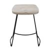 Tiva 24 Inch Handcrafted Backless Counter Height Stool, Whitewashed Mango Wood Saddle Seat, Black Metal Base