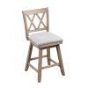 Jasmine 24" Handcrafted Rustic 360 Degree Swivel Counter Stool Chair, Distressed Oak Brown, Gray Seat Cushion