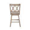 Jasmine 24" Handcrafted Rustic 360 Degree Swivel Counter Stool Chair, Distressed Oak Brown, Gray Seat Cushion