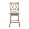 Jasmine 24" Handcrafted Rustic 360 Degree Swivel Counter Stool Chair, Distressed Oak Brown, Gray Seat Cushion