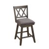 Jasmine 24" Handcrafted Rustic 360 Degree Swivel Counter Stool Chair, Distressed Walnut Brown, Gray Seat Cushion