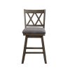 Jasmine 24" Handcrafted Rustic 360 Degree Swivel Counter Stool Chair, Distressed Walnut Brown, Gray Seat Cushion