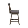 Jasmine 24" Handcrafted Rustic 360 Degree Swivel Counter Stool Chair, Distressed Walnut Brown, Gray Seat Cushion