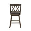 Jasmine 24" Handcrafted Rustic 360 Degree Swivel Counter Stool Chair, Distressed Walnut Brown, Gray Seat Cushion