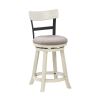 24 Inch Handcrafted 360 Degree Swivel Counter Stool, Curved Open Back, White Wood Frame, Cream Cushioned Seat