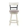 24 Inch Handcrafted 360 Degree Swivel Counter Stool, Curved Open Back, White Wood Frame, Cream Cushioned Seat