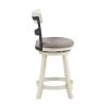 24 Inch Handcrafted 360 Degree Swivel Counter Stool, Curved Open Back, White Wood Frame, Cream Cushioned Seat